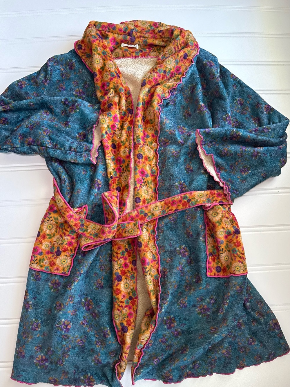 Natural Life Floral Fleece Kimono Large Sherpa Robe